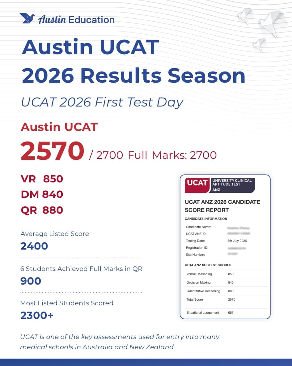 澳升教育 UCAT 2026 成绩季汇总:认知总分最高 2570/2700,VR 850、DM 840、QR 880
