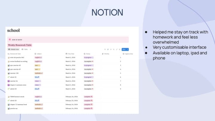 Maya 用于规划 VCE 作业、复习与备考的 Notion 工作区