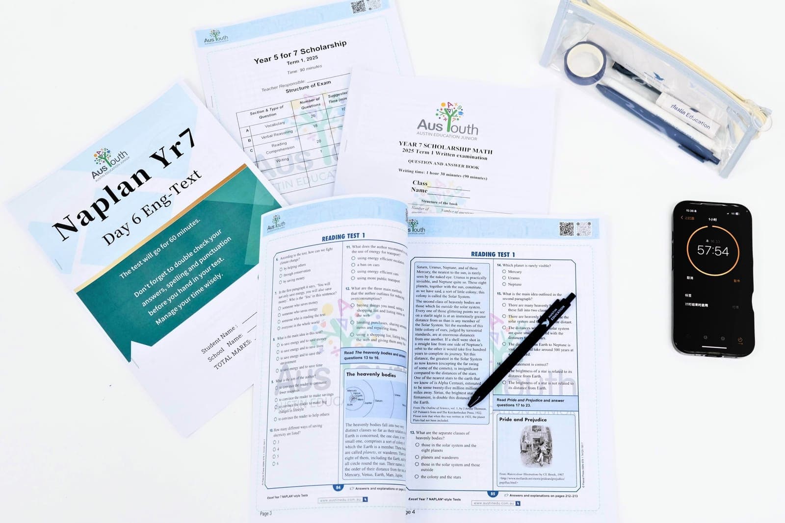 Austin Education NAPLAN Year 7 Day 6 English booklet, reading comprehension test paper and Year 5 / Year 7 scholarship study materials