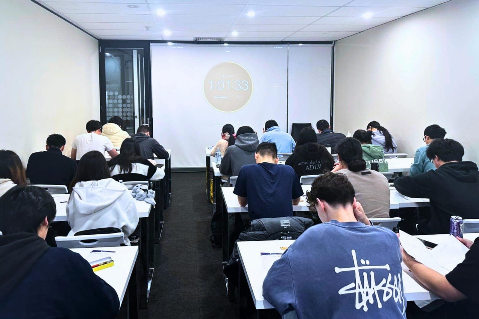 Austin Education classroom of VCE students sitting a timed exam — preparation that drives strong scaled study scores