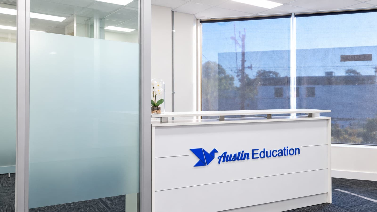 Reception at Austin Education’s Mount Waverley VCE campus on Level 1, 8 The Highway
